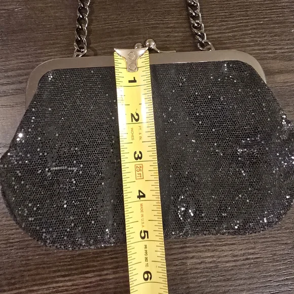 EXPRESS Black Glitter Evening Bag Handbag Purse To Clutch Vintage Style Gunmetal - Picture 8 of 12